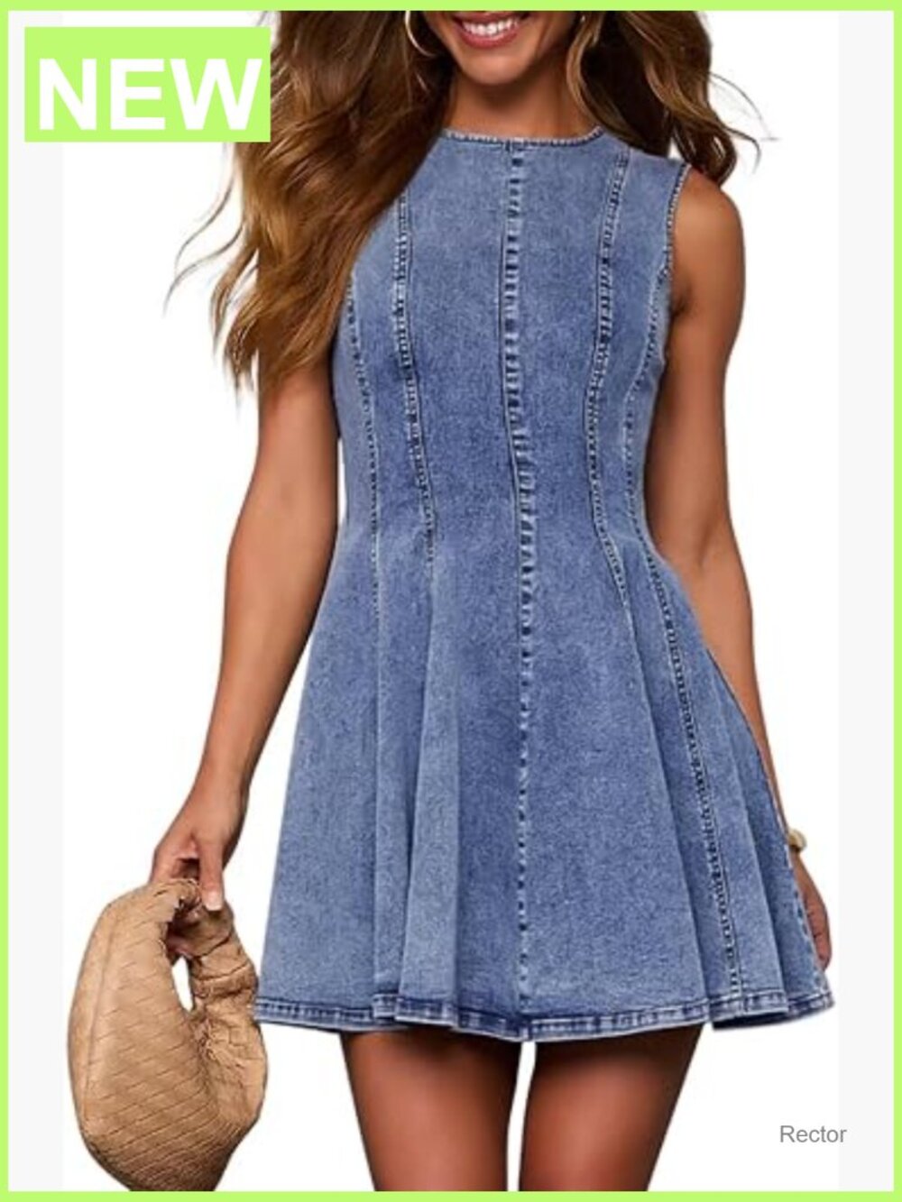 Sleeveless Babydoll Denim Dress A-Line Stretchy Jean Mini Dress Summer Casual